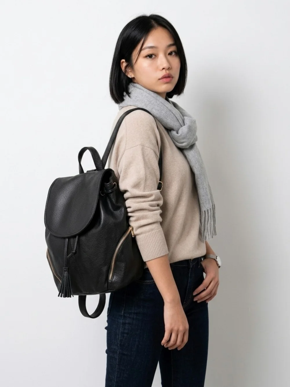 Woman Classic Black Backpack